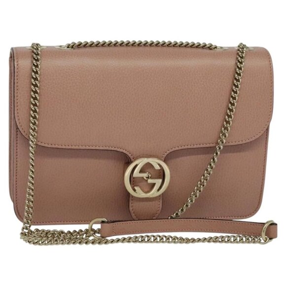 GUCCI Interlocking Chain Shoulder Bag Leather Pink Gold - Picture 1 of 16